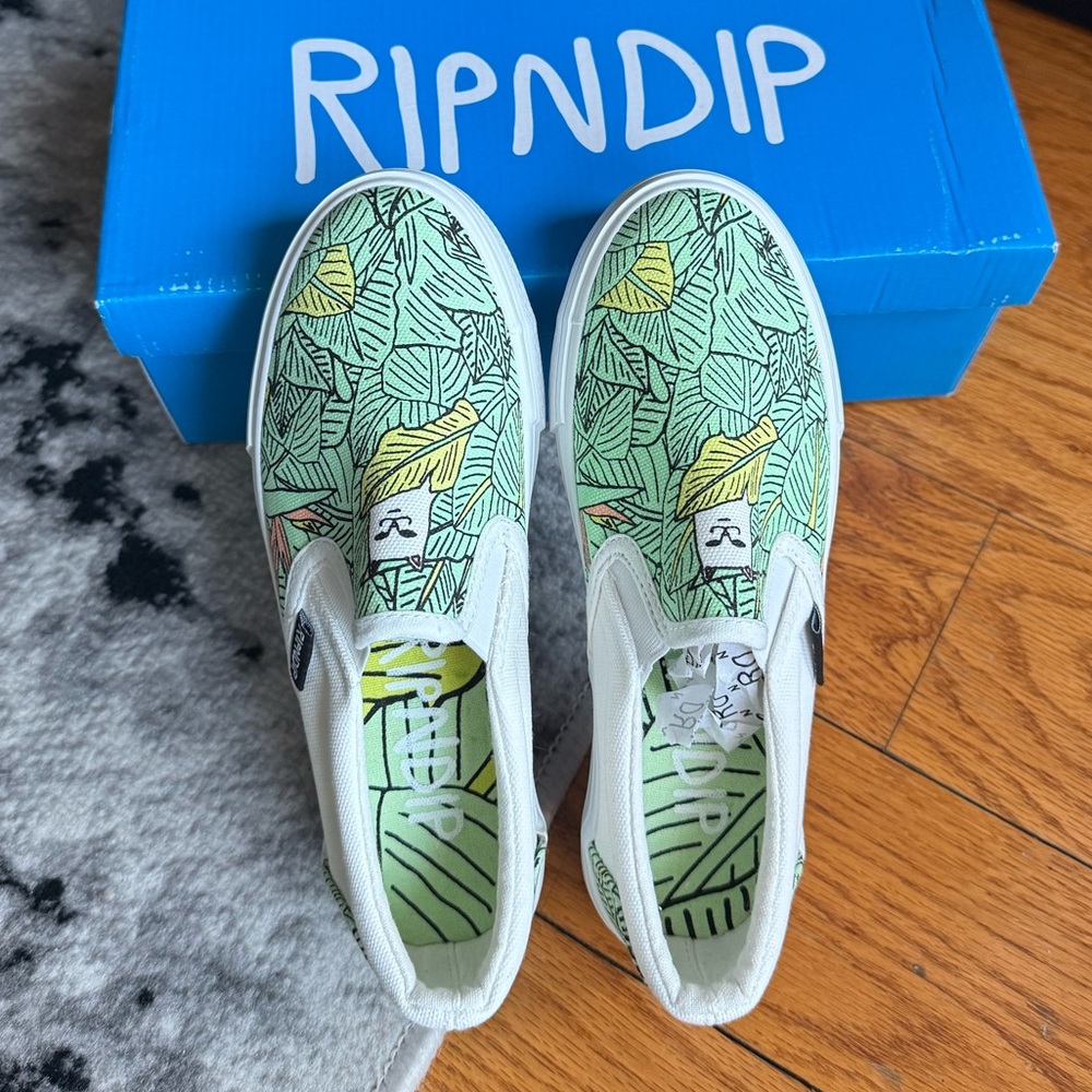 Brand New RipNDip Lord Nermal Green Leaves Slip On Skate Shoes